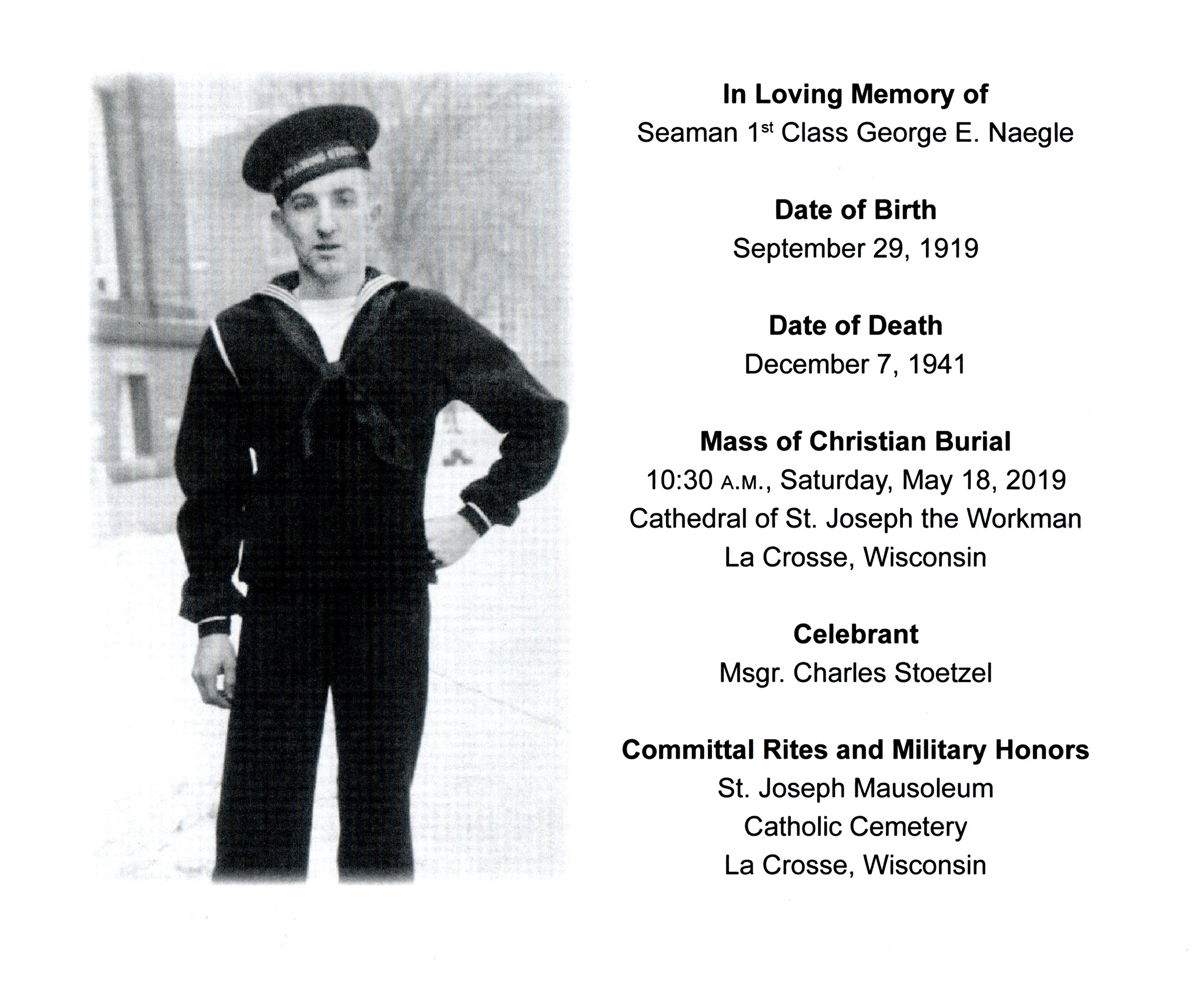 Sailor Who Died At Pearl Harbor Is Remembered As A Hero At Cathedral ...